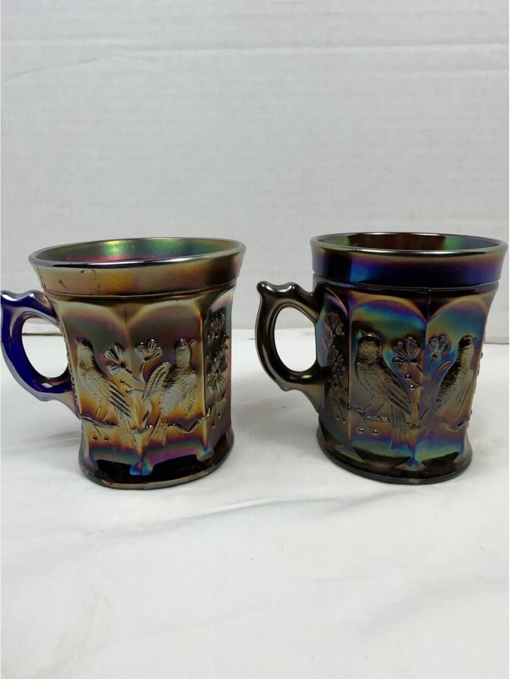 Antique Northwood Singing Birds Amethyst Carnival Glass Mug Art Nouveau